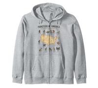 Monstres of America Carte cryptide Folklore des États-Unis Sweat à Capuche