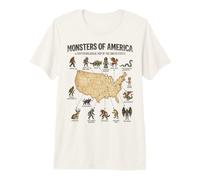 Monstres of America Carte cryptide Folklore des États-Unis T-Shirt Haut de Gamme
