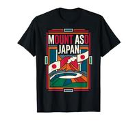Mont ASO Drapeau du Japon Cratère Volcan Paysage Art Rétro T-Shirt