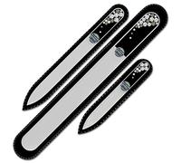 Mont Bleu Lot de 3 limes à ongles en verre, décorée à la main d’éléments Swarovski, pochette en velours noir | Véritable verre trempé tchèque, garantie à vie, Lime à ongles fait main en cristal