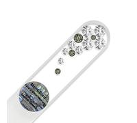 Mont Bleu Petite lime à ongle en verre ornées à la main de cristaux de Swarovski Elements, pochette en velours noir | Véritable verre trempé tchèque, garantie à vie, Lime à ongles fait main en cristal