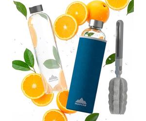 Mont-Clair Kristal Gourde Borosilicate - Bouteille en verre 1L avec housse en néoprène - Anti-fuite + sans BPA - Boissons chaudes & froides - Idéale pour les voyages, sports, gym et la course - Bleu