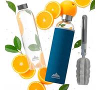 Mont-Clair Kristal Gourde Borosilicate - Bouteille en verre 550ml avec housse en néoprène - Anti-fuite + sans BPA - Boissons chaudes & froides - Idéale pour les voyages, gym et la course - Bleu
