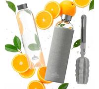 Mont-Clair Kristal Gourde Borosilicate - Bouteille en verre 750ml avec housse en néoprène - Anti-fuite + sans BPA - Boissons chaudes & froides - Idéale pour les voyages, gym et la course - Gris