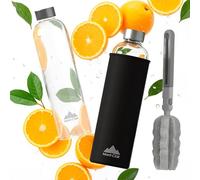 Mont-Clair Kristal Gourde Borosilicate - Bouteille en verre 750ml avec housse en néoprène - Anti-fuite + sans BPA - Boissons chaudes & froides - Idéale pour les voyages, gym et la course - Noir