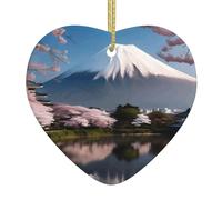 Mont Fuji au début du printemps Noël Pendentif en céramique en forme de cœur Cadeau de Noël décoratif