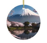 Mont Fuji au début du printemps - Ornements ronds en céramique imprimés - Décorations de Noël en céramique adaptées pour les fêtes de fin d'année et les décorations de cheminée.