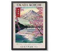 Mont Fuji & Lake Kawaguchi Impression sur bois japonaise Poster moderne Exposition d'art mural japonais Ukiyo-E Décoration d'intérieur Mat archivage A5 (cadre noir) - 21 x 14,8 cm