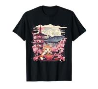 Mont Fuji Mangeant de Chat Ramen Sakura Flower Pagoda Tower T-Shirt