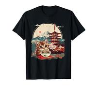 Mont Fuji Mignon Chat Mangeant Ramen Tour Pagode Ramen Nouilles T-Shirt