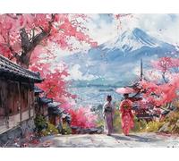 Mont Fuji Peinture par Numéro Adulte avec Cadre, 30x40cm Peinture par Numero Adulte Loisir Creatif, fleurs de cerisier Peinture Numero Enfant Débutants, avec Peintures et 3 Pinceaux, Decoration Murale