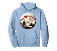 Mont Japonais Fuji Sakura et Samouraï dans Un Paysage- Japan Sweat à Capuche, Unisexe pour Adultes, Bleu poudré, M