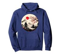 Mont Japonais Fuji Sakura et Samouraï dans Un Paysage- Japan Sweat à Capuche, Unisexe pour Adultes, Bleu Marine, M