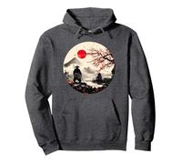 Mont Japonais Fuji Sakura et Samouraï dans Un Paysage- Japan Sweat à Capuche, Unisexe pour Adultes, Chiné Foncé, XL