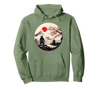 Mont Japonais Fuji Sakura et Samouraï dans Un Paysage- Japan Sweat à Capuche, Unisexe pour Adultes, Vert Sauge, XL