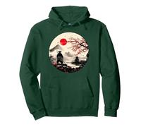 Mont Japonais Fuji Sakura et Samouraï dans Un Paysage- Japan Sweat à Capuche, Unisexe pour Adultes, Vert Forêt, XXL