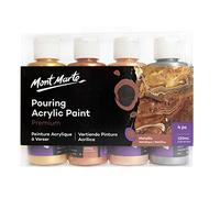 MONT MARTE Acrylique Pouring Peinture Set Métallique - 4 pièces x 120ml - Peintures Acryliques pré-mélangées avec Pouring Medium - Or, Argent, Bronze, L'or Rose