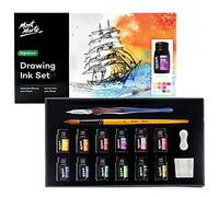 Mont Marte Calligraphie Set 16 pièces - Porte-Plume avec Plume et Encre - Contient 12 x 7ml d'Encre, Plume en Verre, Pinceau, Repose-Plume, Récipient