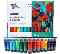 Mont Marte Lot de 24 peintures acryliques 36 ml, parfaites pour toile, bois, tissu, cuir, carton, papier, MDF et travaux manuels
