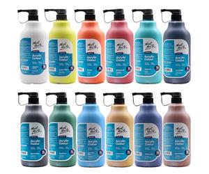 Mont Marte Signature Lot de 12 flacons de 1 L de peinture acrylique, finition semi-mate, convient pour toile, bois, tissu, cuir, carton, papier, MDF et travaux manuels