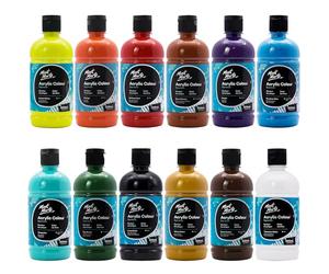 Mont Marte Signature Lot de 12 flacons de 500 ml de peinture acrylique, finition semi-mate, convient pour toile, bois, tissu, cuir, carton, papier, MDF et travaux manuels