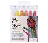 Mont Marte Signature Twistable Metallics, 12 bâtons de gel mélangables, traits épais pour colorier de grandes surfaces, idéal pour l'art, l'artisanat et le coloriage.