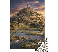 Mont Saint-Michel Puzzle 1000 Pièces Marée du crépuscule pour Adolescents 12+ Entraînement Cognitif Loisirs Créatifs Cadeau De Noël 38x26cm/1000pcs