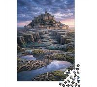 Mont Saint-Michel Puzzle DIY 1000 Pièces Château de marée pour Adolescents 12+ Relaxation Mentale Renforcement Familial Cadeau d'anniversaire 38x26cm/1000pcs