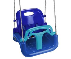 Montafox Balançoire pour Enfants bébés 3 en 1 réglable évolutive Balançoire pour Enfants avec Dossier Ceinture de sécurité, Couleur:Bleu