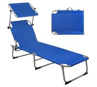 Montafox Chaise Longue Pliable Toit Solaire 195 x 59 x 32 cm Max 150 kg Bain Soleil Pare Soleil Dossier Inclinable Jardin Piscine Terrasse, Couleur:Bleu foncé