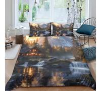 Montagne cabin Parure de Lit Microfibre résistante 3 pièces 3D Imprimée Léger Rustic lodge style Ensemble De Literie avec Taie d'oreiller Entretien Facile for Garçons Filles Single（140x200cm）