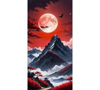 Montagne de la Lune Rouge Diamond Painting pour Adult,Grand 5D DIY Rond Diamant Painting Kit Complet,Paysage de style japonais Broderie Diamant Art Point de Croix Painting Pour Murale Décor 30x60cm