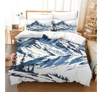 Montagne de neige 3D Housses De Couettes Parure De Lit En Microfibre Douce Avec Fermeture Éclair, 3 Pièces Simplicité Housse De Couette Et Taie D'oreiller Pour Adultes Et Enfants Single（140x200cm）