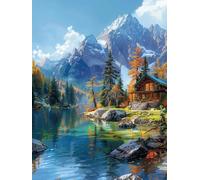 Montagne Diamond Painting Maison Diamond Painting Adulte, 5D Broderie Diamant Kit Complet Bricolage Adulte Strass Point de Croix Peinture Diamant Artisanat Kit, Maison Décoration Murale 60x80cm -u601