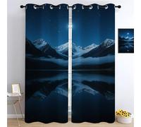 Montagne enneigée Chambre Rideau Occultant, Ciel étoilé Rideaux Oeillets, Paysages lacustres Salon Draperies, chaîne de Montagnes Panneaux de Rideaux intérieurs L132 x H214cm 2 Panneaux