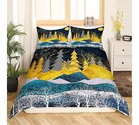 Montagne Housse de Couette Arbres Or Parure de Lit 220x240cm Arbres Paysage Naturel Art Parure Housse de Couette Ultra Doux Décor Exotique Golden Moon Birds