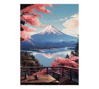 Montagne Lac Cerise 1000 Pièces Mini Puzzle pour Famille Défi | 70x50cm Papier Salon Décoration Surface Lisse Cadeau Ami Détente