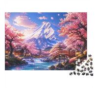 Montagne Pont Cerise 1000pcs Mini Puzzle pour Famille Difficile | 52x38cm Carton Décor Salon Structure Durable Cadeau Anniversaire Soulagement Anxiété