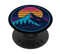 Montagne Rétro Coucher de Soleil années 70 80 Design nostalgique Synthwave PopSockets PopGrip Adhésif