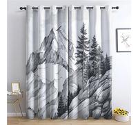 Montagne Rideau Occultant Isolant Thermique, Lot de 2 Rideaux et Draperies Intérieur 140x200cm LxH, Motif Naturel, Opaque à Oeillets pour Salon Chambre