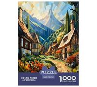 Montagne Village Cottage Puzzle 1000 Pieces Cadeau Unique Jeu Éduchatif Défi Jouet À De Qualité Supérieure Peinture Art pour Adultes Et Enfants À Partir De 12 Ans 70x50cm/1000pcs