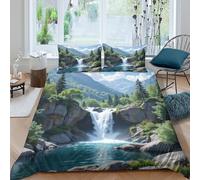 Montagne Waterfall Linge de Lit Confortable Microfibre Hypoallergique 3 pièces Nature Landscape Art Parure de Lit avec Fermeture Éclair Résistante for Chambre de Adolescents Single（135x200cm）