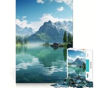Montagnes au Bord du lac Nature Puzzles pour Adolescents 1000 pièces Jeu de réflexion et d'apprentissage apaisant Art à Assembler Objet de Collection (38x26cm)