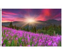 Montagnes Avec Des Fleurs Rosess Fleurs Coucher De Soleil Automne Nature Drapeaux Décoratifs D'Extérieur 90X150Cm Durable Drapeau De Décoratif Bannière Amusante D'Extérieur Pour Clubs