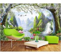 Montagnes Cascades Lacs Lotus Oiseaux Papier Peint 3d Moderne Soie Texturée Haut De Gamme IdéAl Pour Le Salon Et La Chambre à Coucher-400cm×280cm