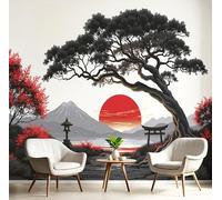Montagnes Du Coucher Du Soleil Papier Peint, 450X315 Cm Wasserdichte Tapete Dekorativ Style Japonais Kontakt Papier Für Wohnzimmer Schlafzimmer Waschraum Schrank Wand Noir Et Blanc
