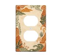 Montagnes Duplex Plaque murale, Nature Bohème Vagues de Soleil Automne Orange Terre Plastique Taille Standard Double Prise de courant pour Maison Salon Nouvel Appartement Décor
