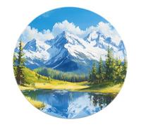 Montagnes enneigées Arbres Verts Cercle Tapis Beau Paysage Naturel Tapis Rond pour Vivre Bureau à Domicile Salle à Manger Chambre Décor 122cm (runden)