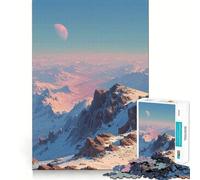 Montagnes enneigées avec Lune Rose Puzzle Difficile de 1000 pièces pour Adultes Jeu de réflexion Stimulant Détente Douce Découpe précise Cadeau mémorable (50x75cm)