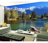 Montagnes Enneigées Fraîches En Trois Dimensions Arbres Rivière Papier Peint 3d Moderne Soie Texturée Haut De Gamme IdéAl Pour Le Salon Et La Chambre à Coucher-350cm×256cm